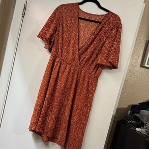 Rust Polka Dot Wrap Dress